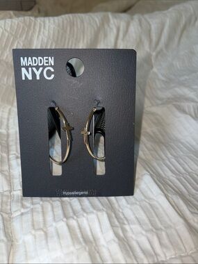 Madden NYC Gold Hoop Earrings with Cross Charm